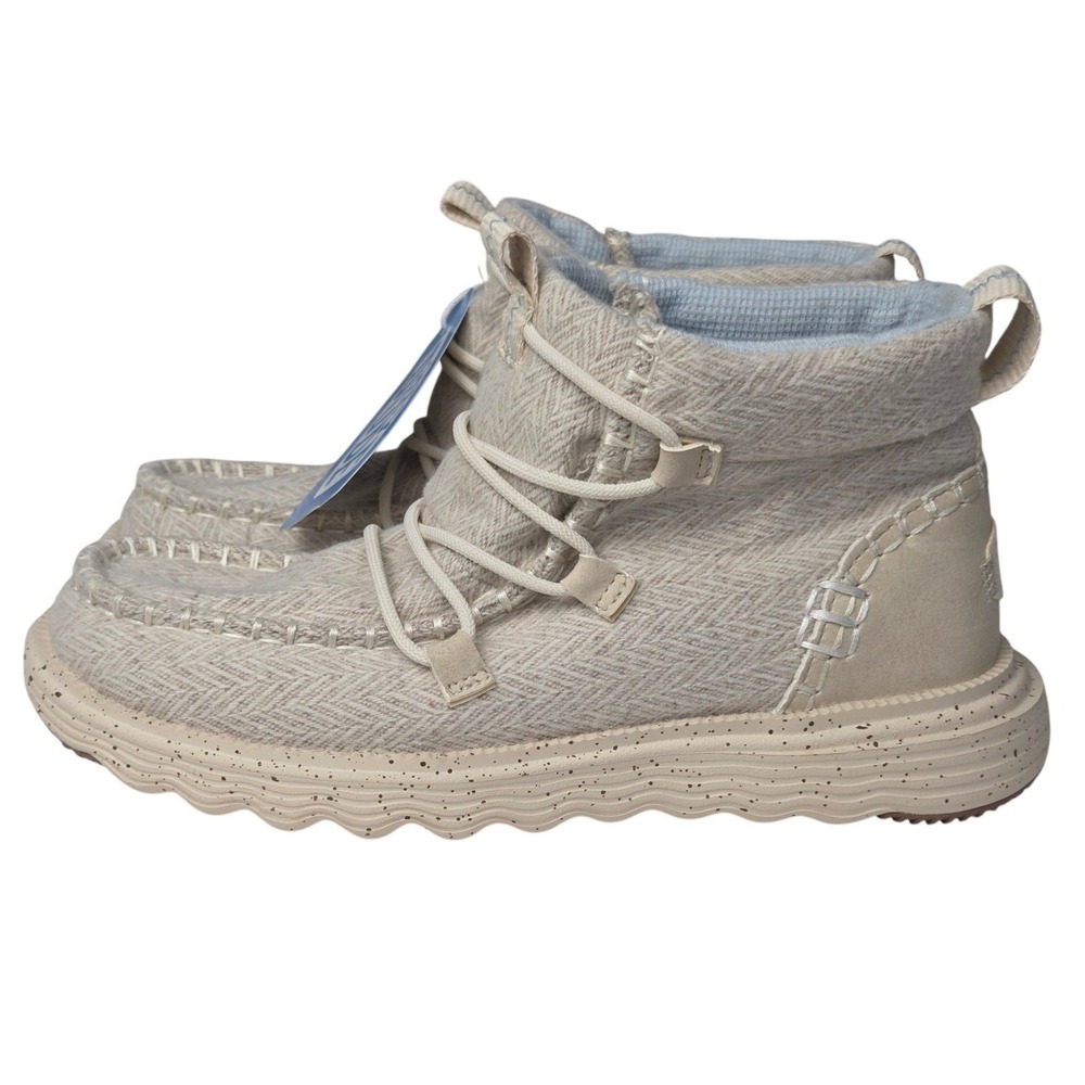 Hey Dude Reyes Heathered Ankle Boots Women 8 Ivory Herringbone Slip On Shoes NEW - Picture 3 of 10